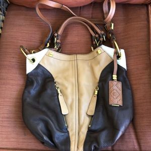 Oryany Victoria Tan colorblock leather tote